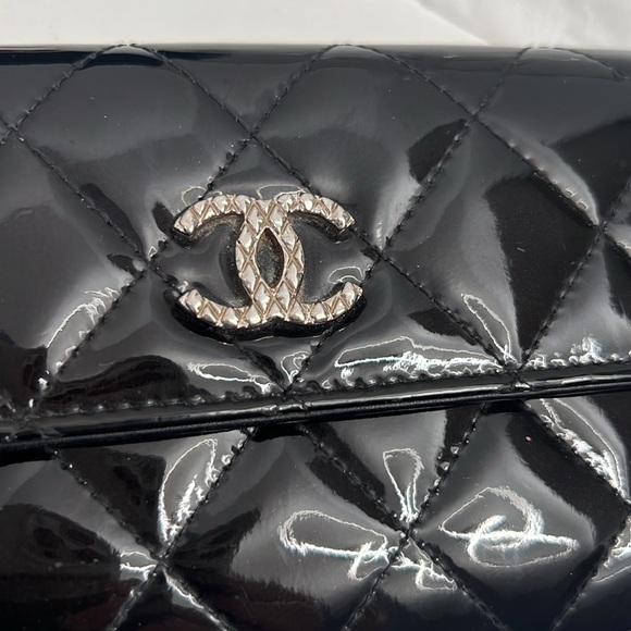 CHANEL BLACK PATENT LONG WALLET With authenticity card and Poshmark COA - Picture 5 of 11